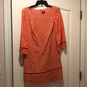Vince camuto orange lace 3/4 sleeve dress